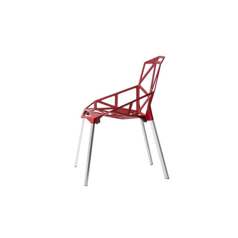 Chair_One red / legs natural aluminium