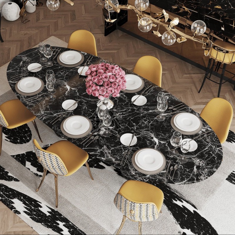 PIETRA OVAL NERO MARQUINA DINING TABLE