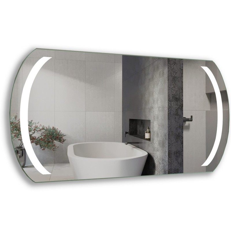 Дзеркало StudioGlass BRAIES з фронтальною підсвіткою прямокутне з заокругленими боками