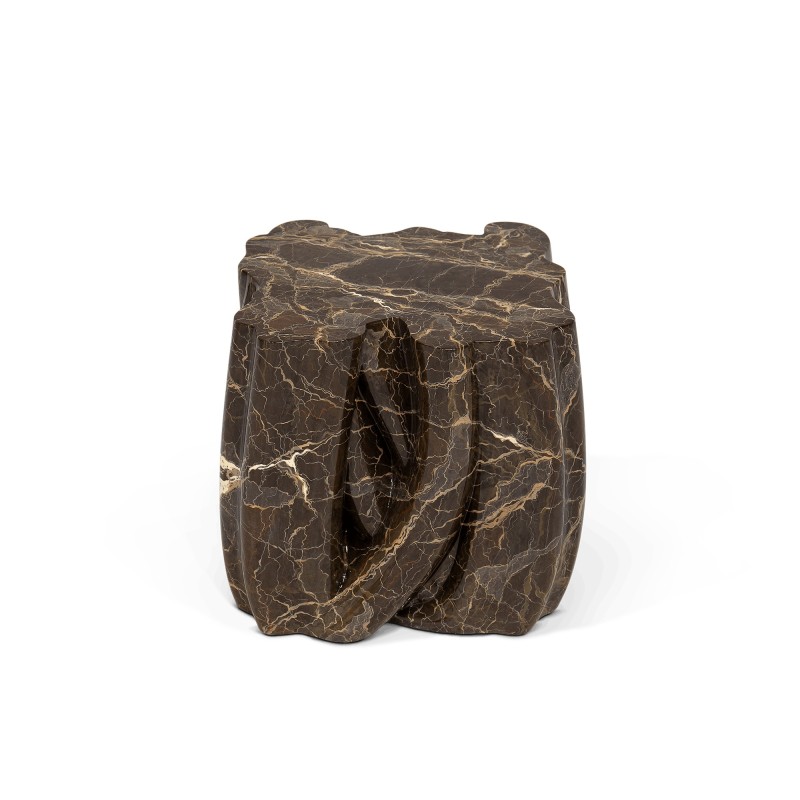 MONOCHROME BROWN FAUX-MARBLE SIDE TABLE