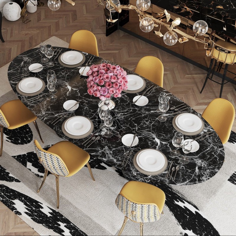 PIETRA OVAL XL NERO MARQUINA DINING TABLE